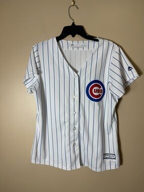 Chicago Cubs Majestic Cool Base Women’s XL White Pinstripe Jersey MLB